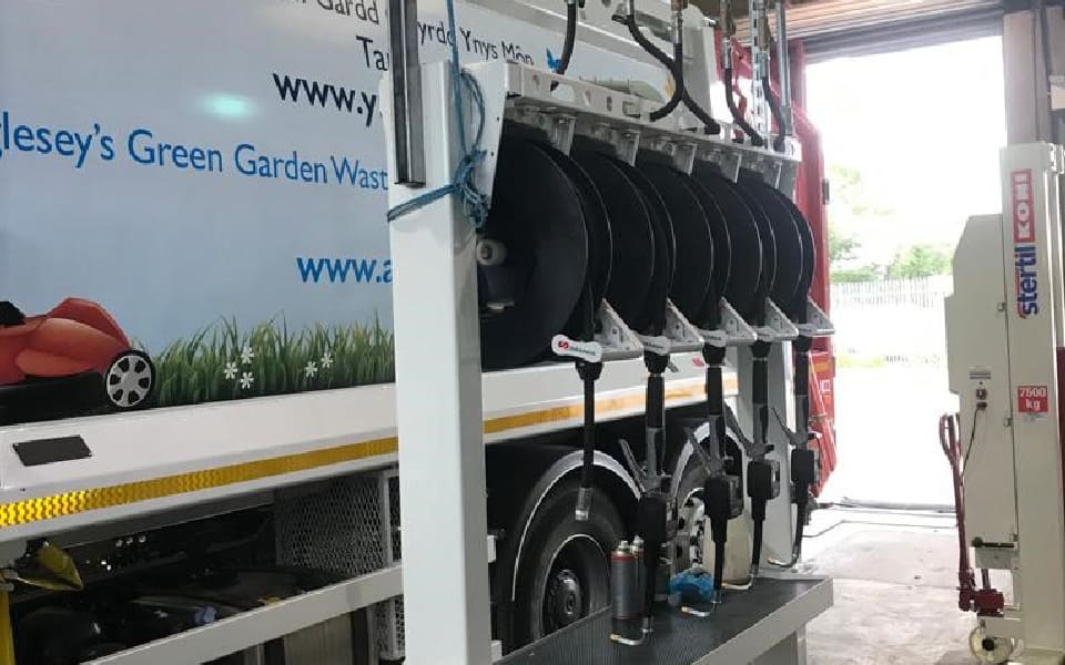 Lubricant hose reels by Samoa, supplied and installed by CCS Garage Equipment as part of our refurbishment project at waste management client Biffa’s Anglesey depot in North Wales