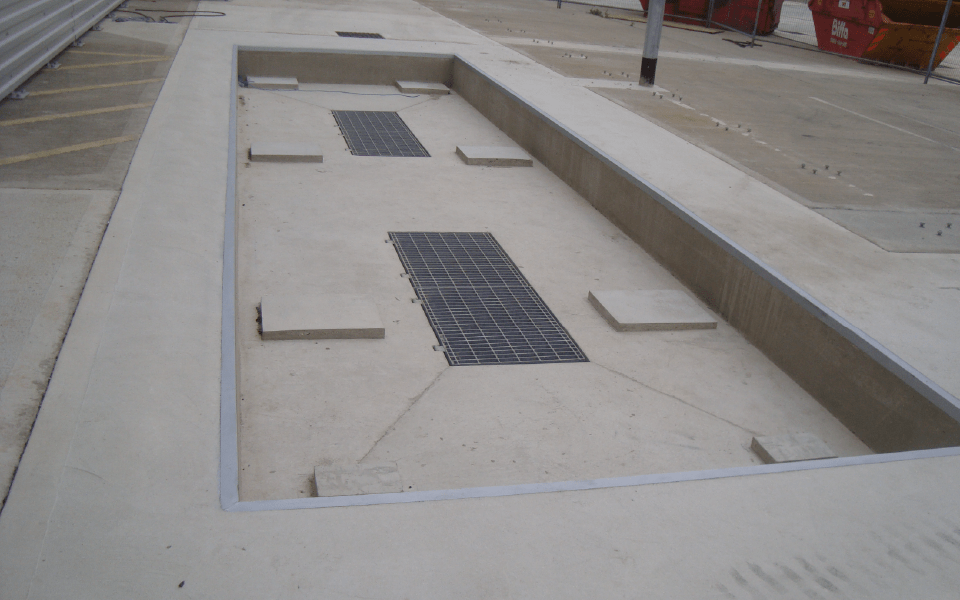 Internal groundworks completed, ready for installation of recessed commercial scissor lift by CCS Garage Equipment for waste management client Biffa’s Ipswich depot