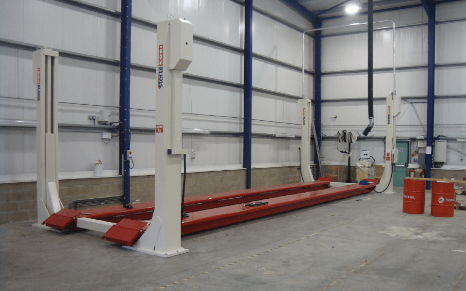 Commercial vehicle lift installation of heavy-duty, industry-leading 30T Stertil Koni 4-post lift by CCS Garage Equipment at Biffa’s Ipswich depot