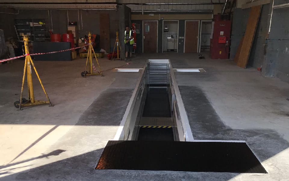 Garage equipment installation underway by CCS Garage Equipment to refurbish Biffa’s depot at Roche, Cornwall