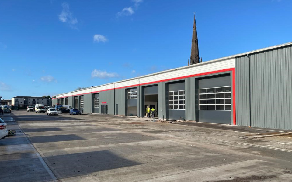Exterior of Diamond Trucks' 12-bay commercial vehicle workshop in Warrington, UK
