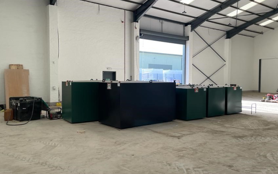 New fresh and waste bunded oil tanks at site, ready for installation by CCS Garage Equipment