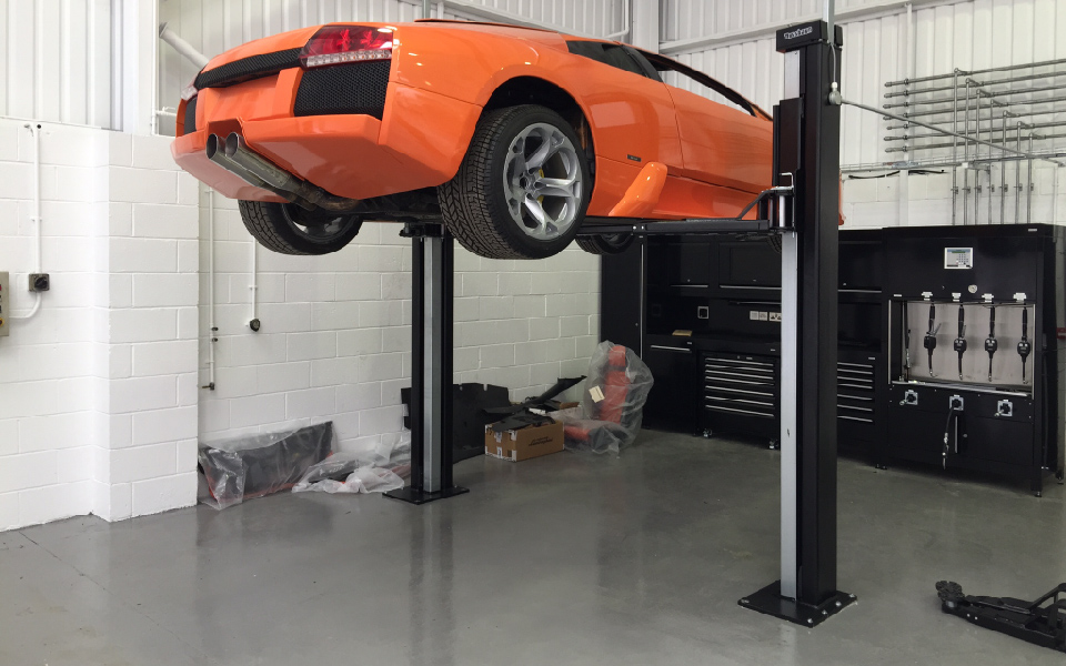 Fixed 2-post Nussbaum vehicle lifts form a key part of this garage equipment installation project by CCS for Lamborghini, Stockport