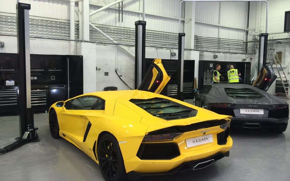 Dura workshop furniture features convenient small tool storage and fitted LED lights, an essential component of this garage equipment installation for Lamborghini, Stockport