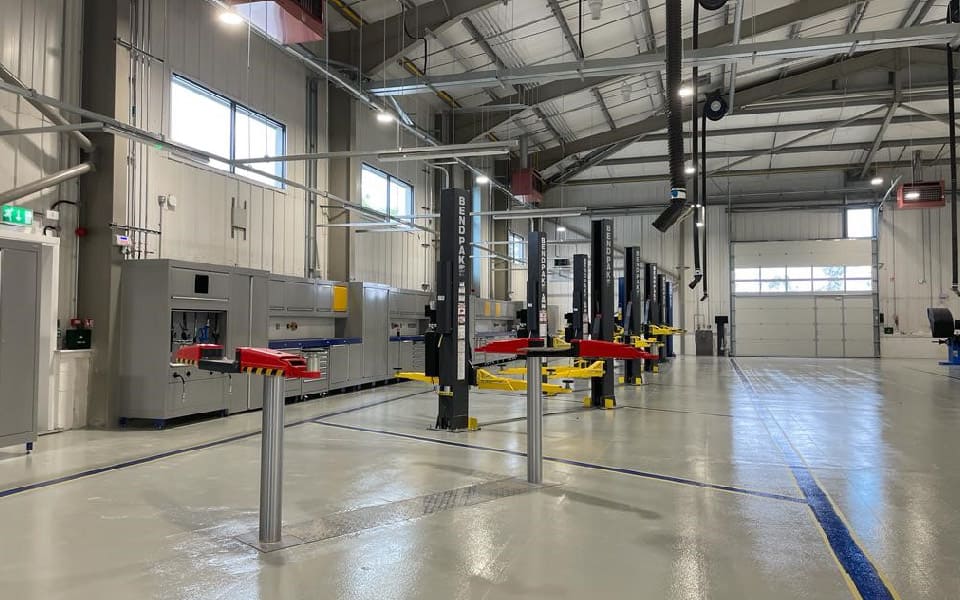 Internal photo of new vehicle workshop for North Wales police