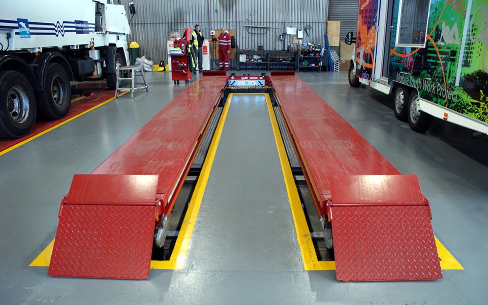 Vertical commercial vehicle lifting platform installation by CCS Garage Equipment for Poole Council