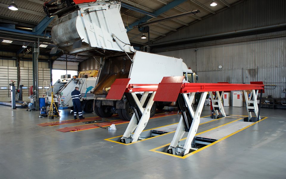 Full design and garage equipment installation of local authority workshop for the maintenance of HGVs, refuse trucks and public event vans by CCS Garage Equipment for Poole Council