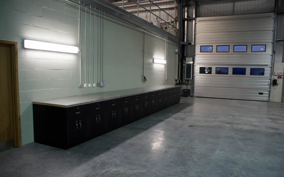 Workshop furniture installed by CCS Garage Equipment for emergency services vehicle workshop