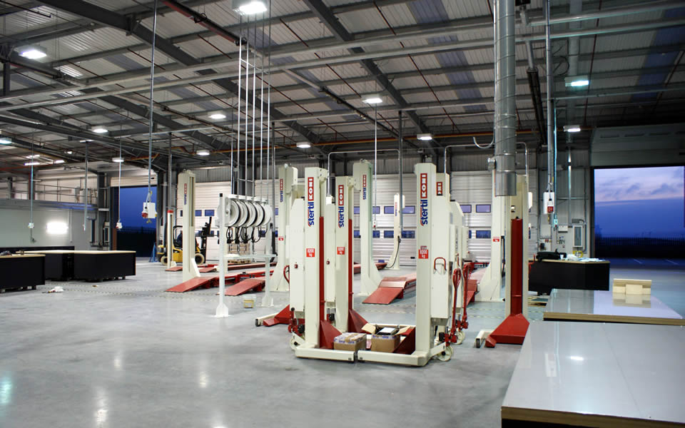 Mobile column vehicle lifts by Stertil Koni for Staffordshire Fire Service new vehicle maintenance workshop