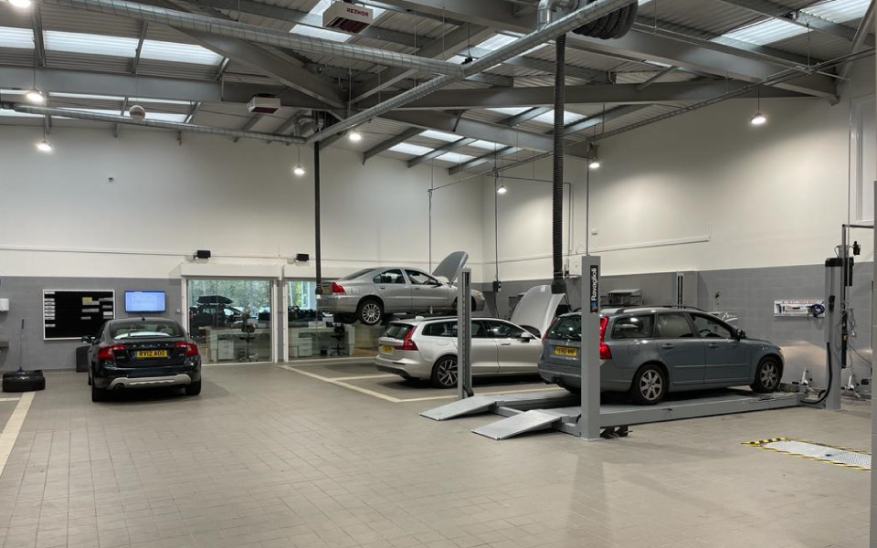 Complete garage equipment design and install for Volvo, Riverside Motors Wakefield
